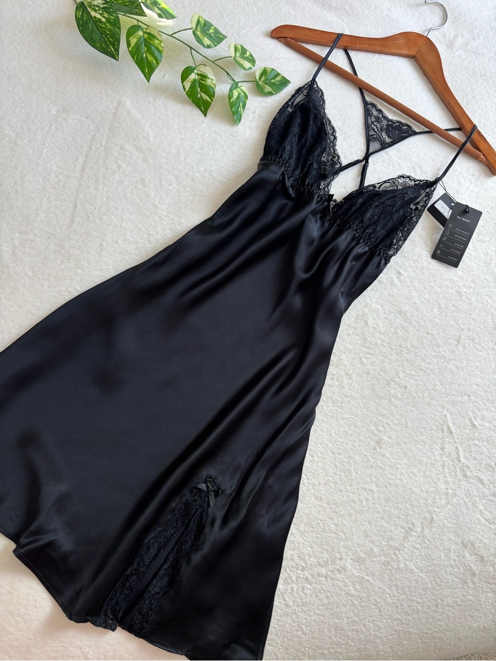 Silky Silky | Women’s Pure Silk 100% NWT Nightgown Lace Trim Chemise Black XS